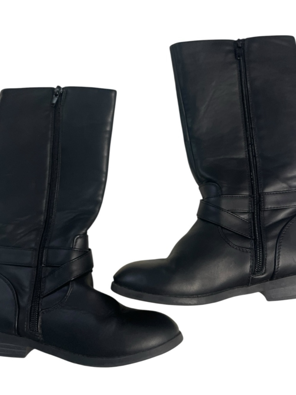 Girls Black Leather Knee High Boots Riding Style Size 1 - Picture 4 of 11